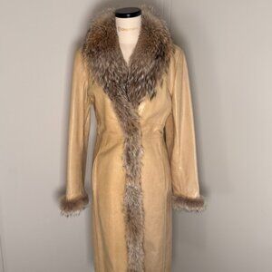 Tommy Hilfiger Genuine Leather Coat with Fur Trim – Size M